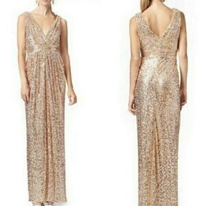 Belle Badgley Mischka Gold Sequin Dress Size 12 Formal Evening Gown Sleeveless